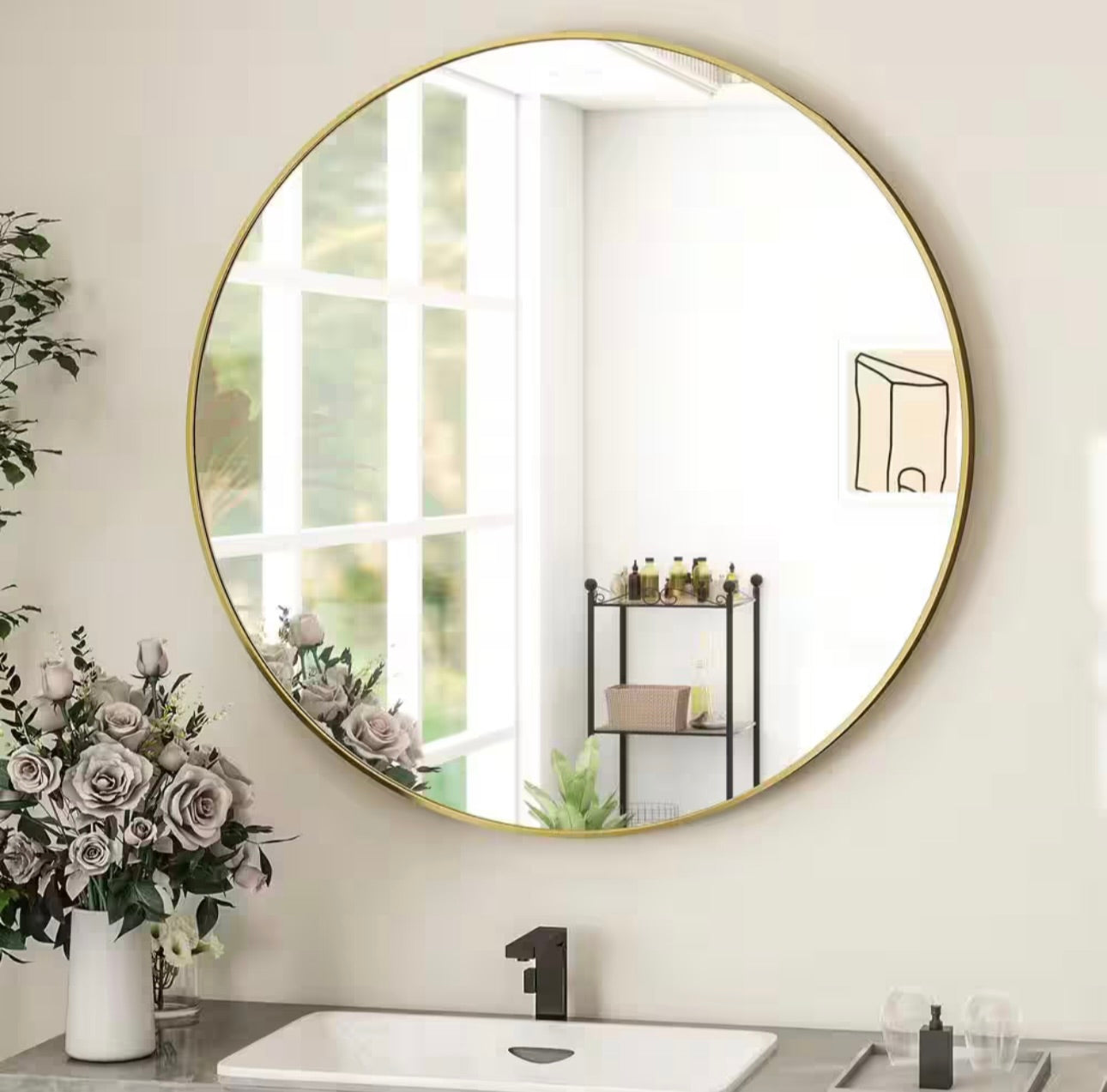 30 in round gold mirror