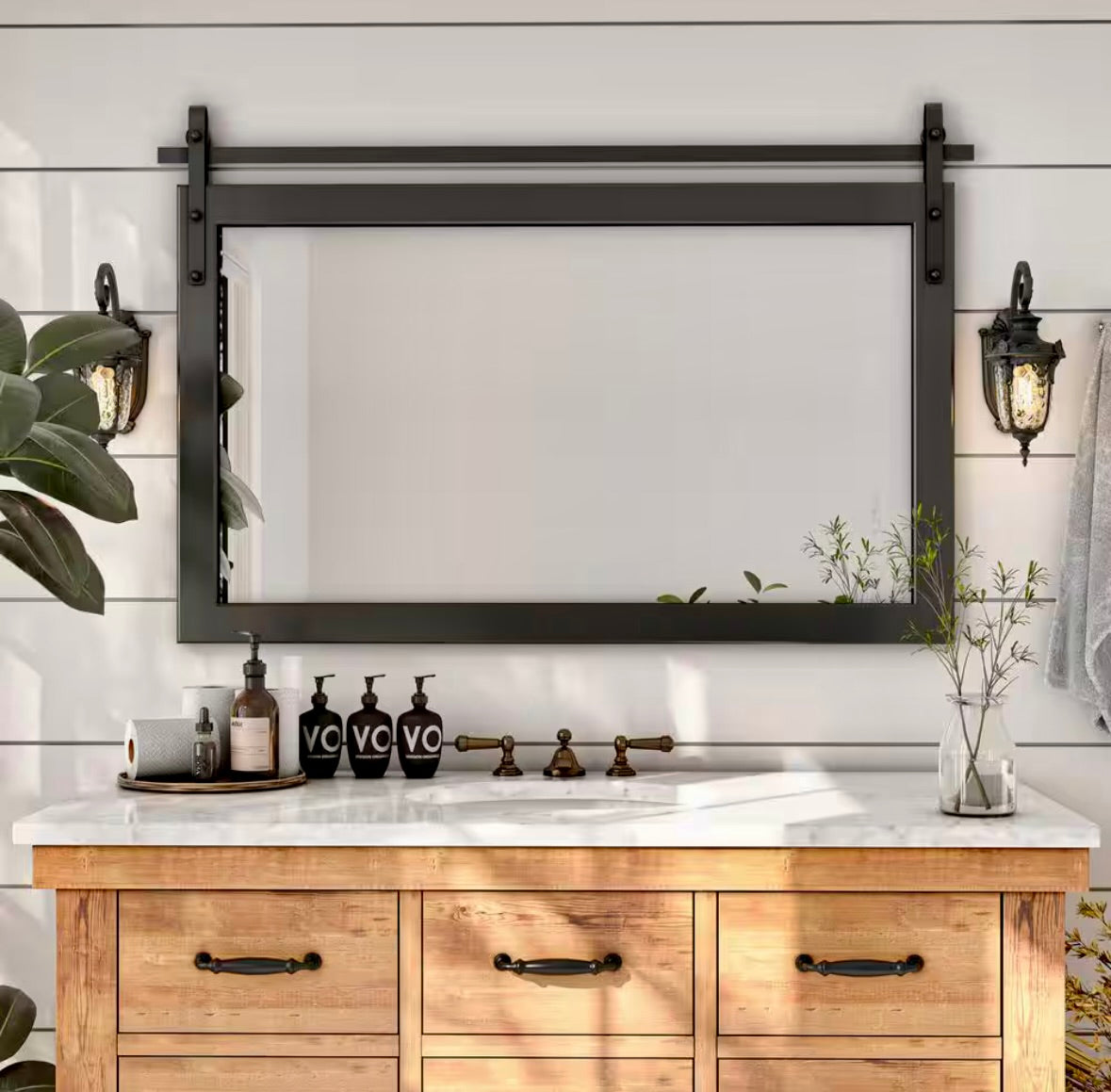 Farmhouse 40 in. W x 26 in. H mirror in black