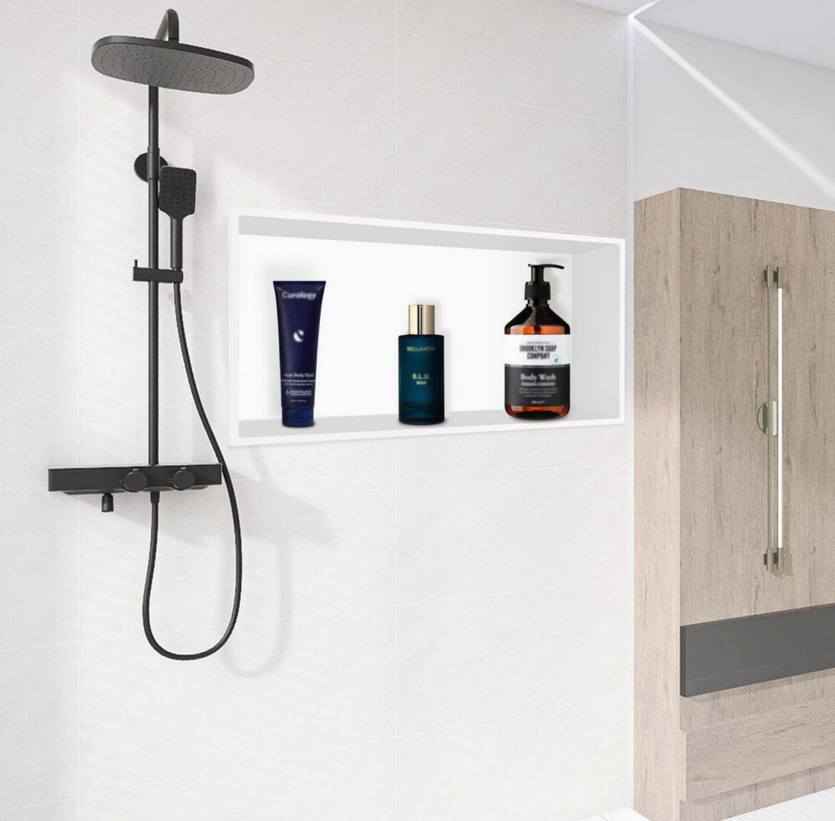 12x24x4 white single shelf shower niche