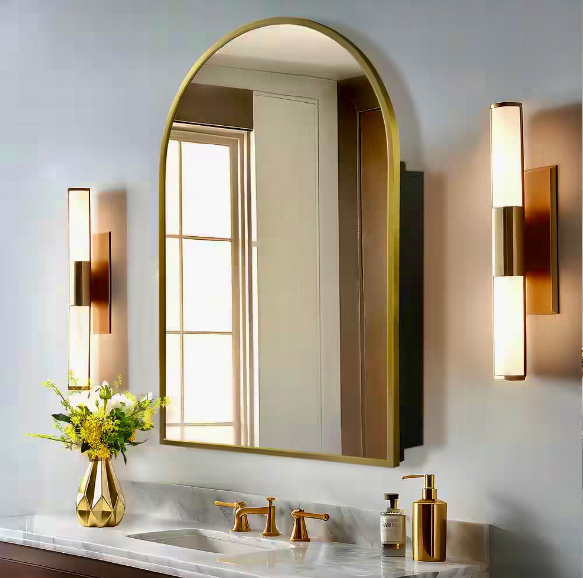 24"x 36" Arched medicine cabinet in gold