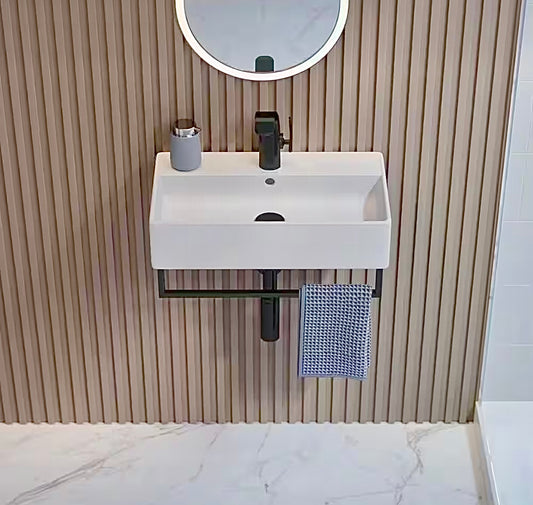 Claire 22" wall mount sink with black towel bar