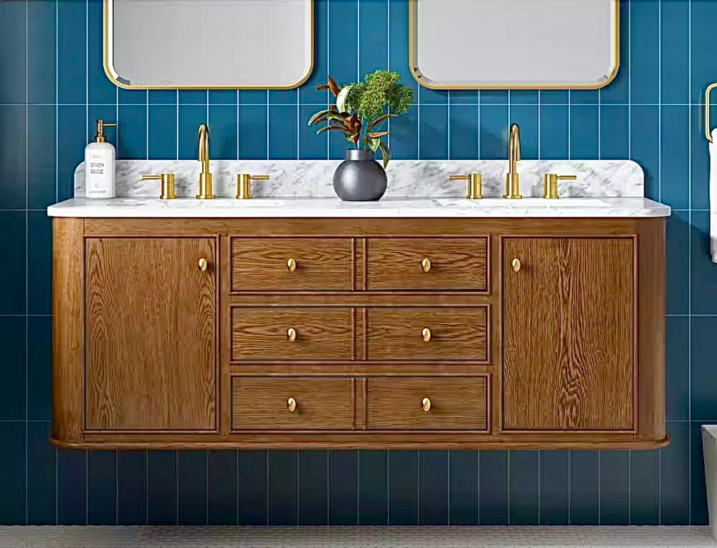 Collette 60" double sink cinnamon oak vanity