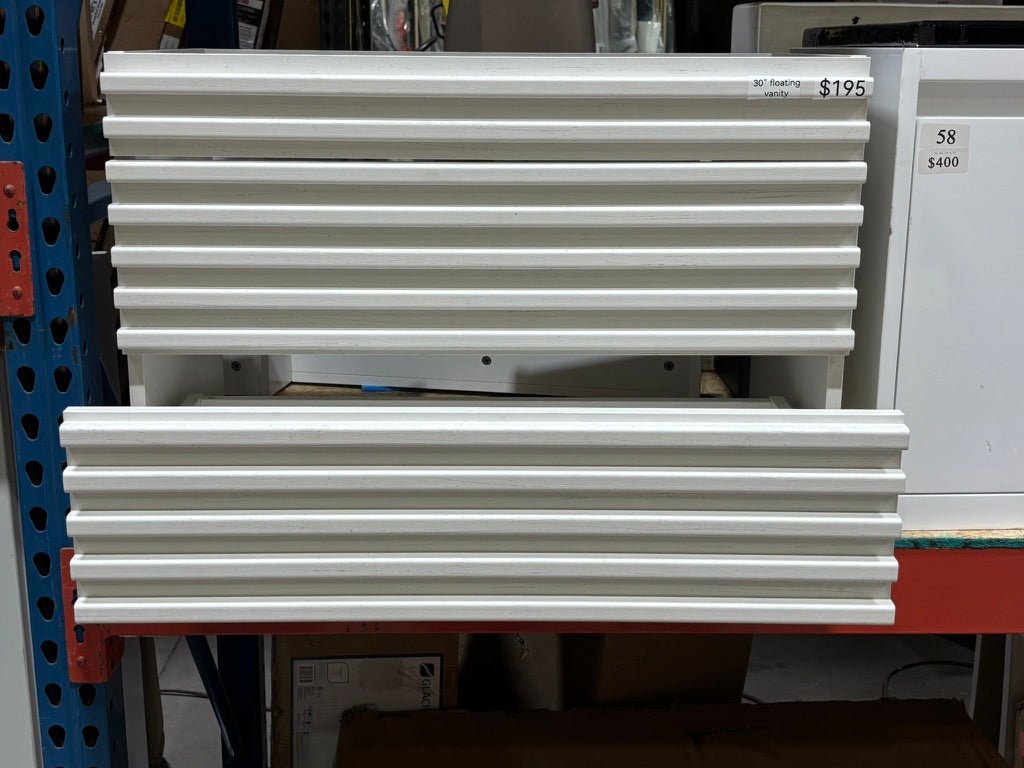 30" white floating ridged vanity without top
