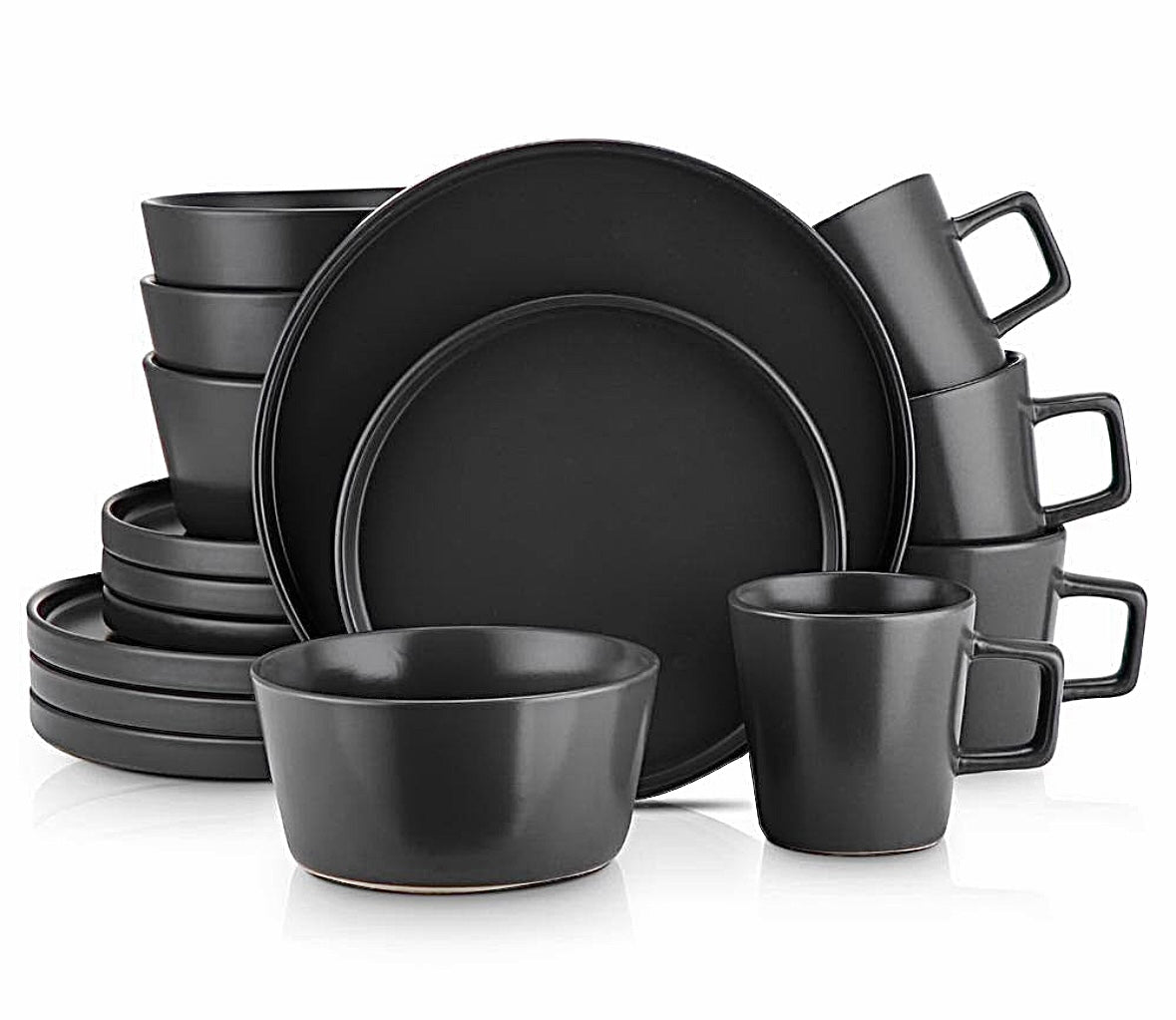 Celina 16 piece dinnerware set in matte black