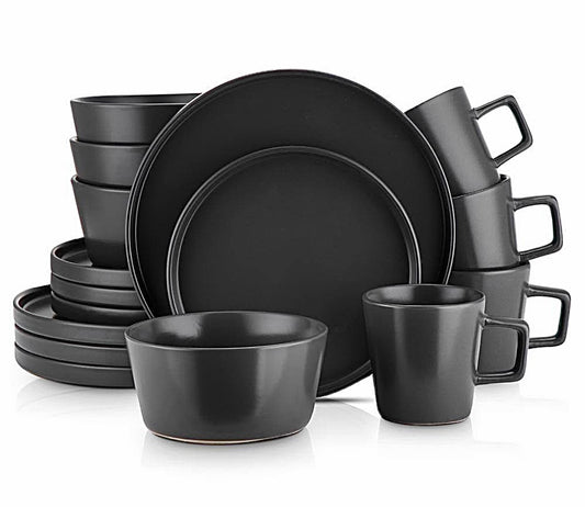 Celina 16 piece dinnerware set in matte black