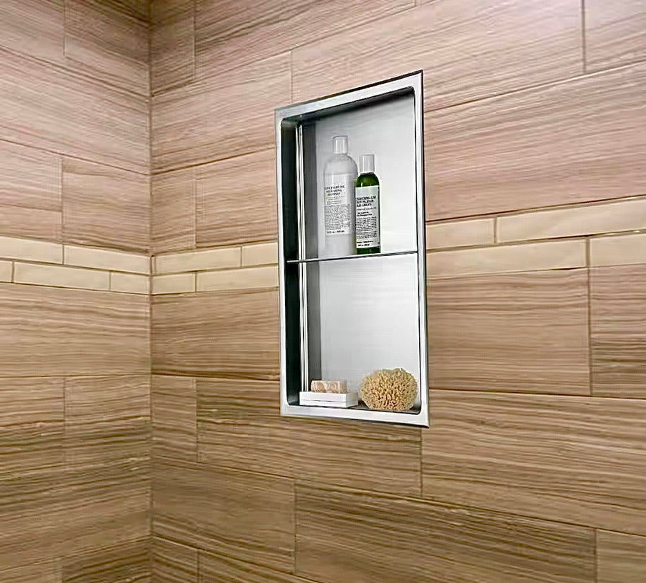Stainless steel double shelf shower niche
