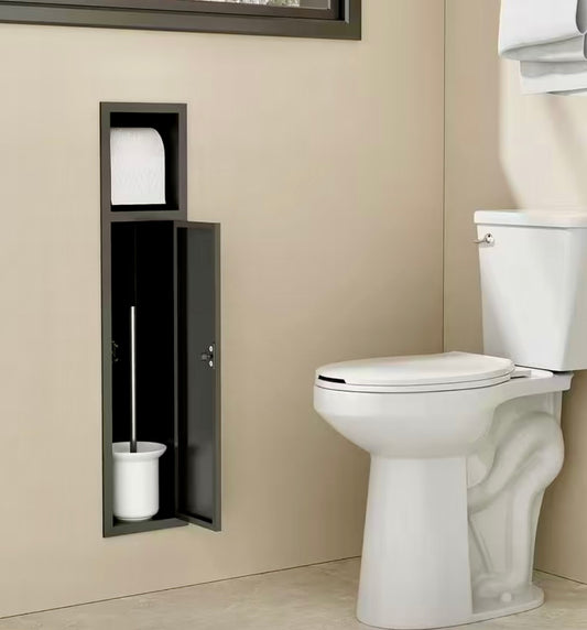 Recessed toilet brush holder with cabinet black