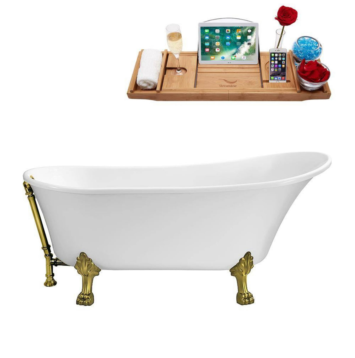 59" clawfoot bathtub w/ brushed gold clawfeet