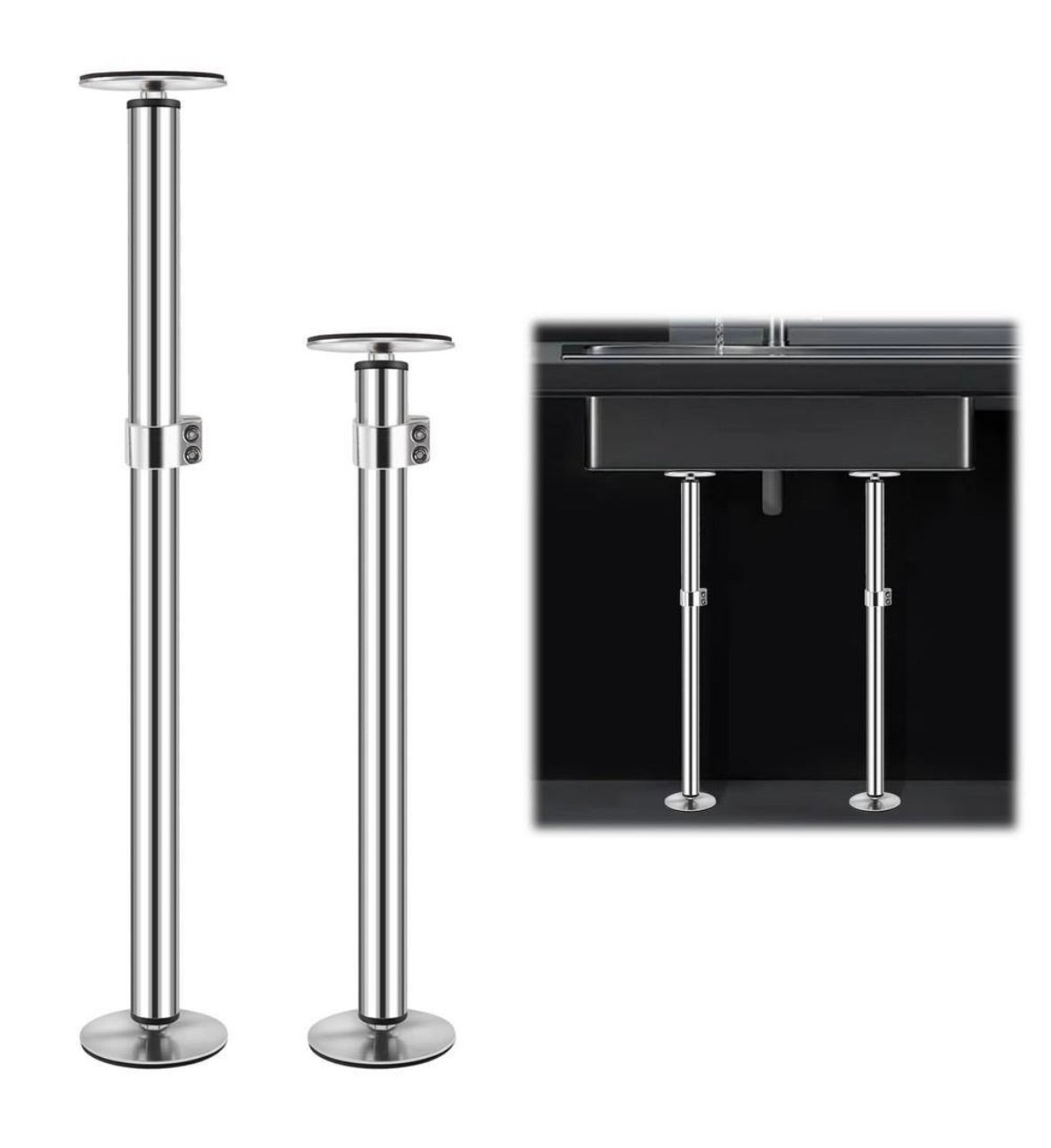 Adjustable undermount sink brackets support pole (2 pack)
