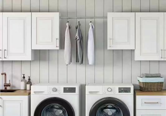 Greenwich 23 in x 58 in laundry room wall cabinet and pole in verona white