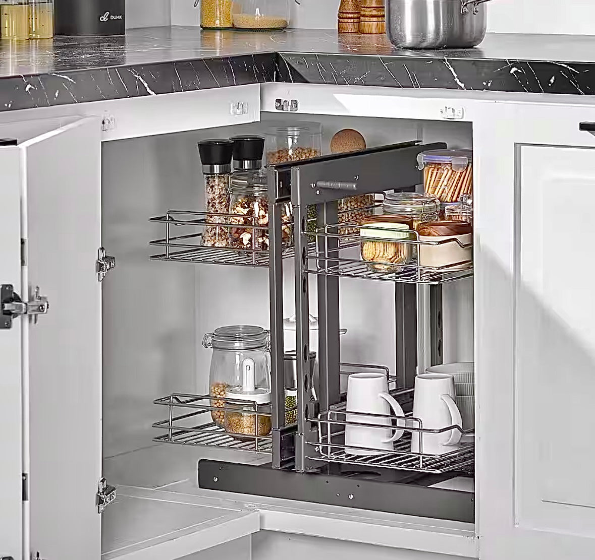 Blind corner 4 shelf cabinet organizer