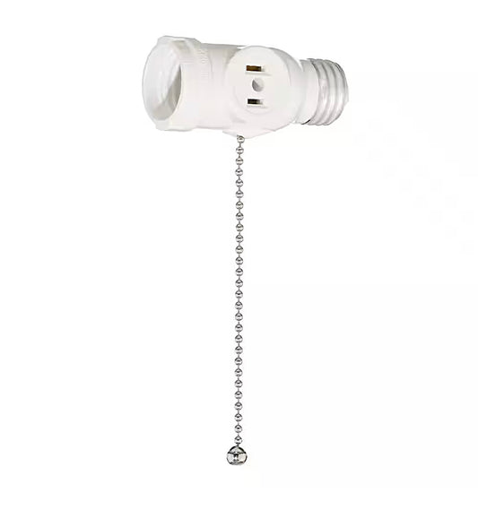 2 outlet white socket with pull chain