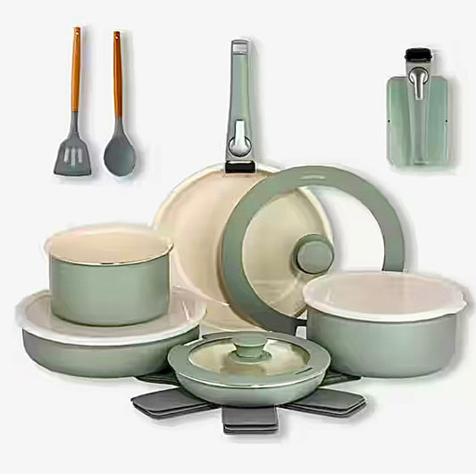 18 piece detachable handle cookware set in sage