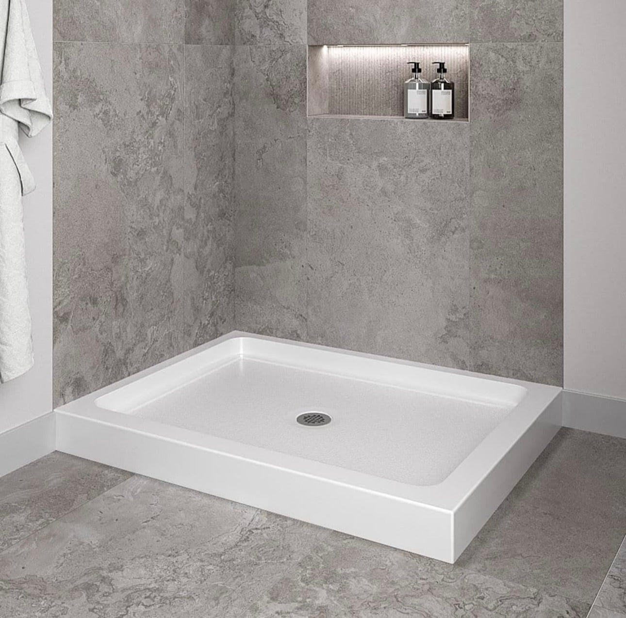48x36 shower base center drain white