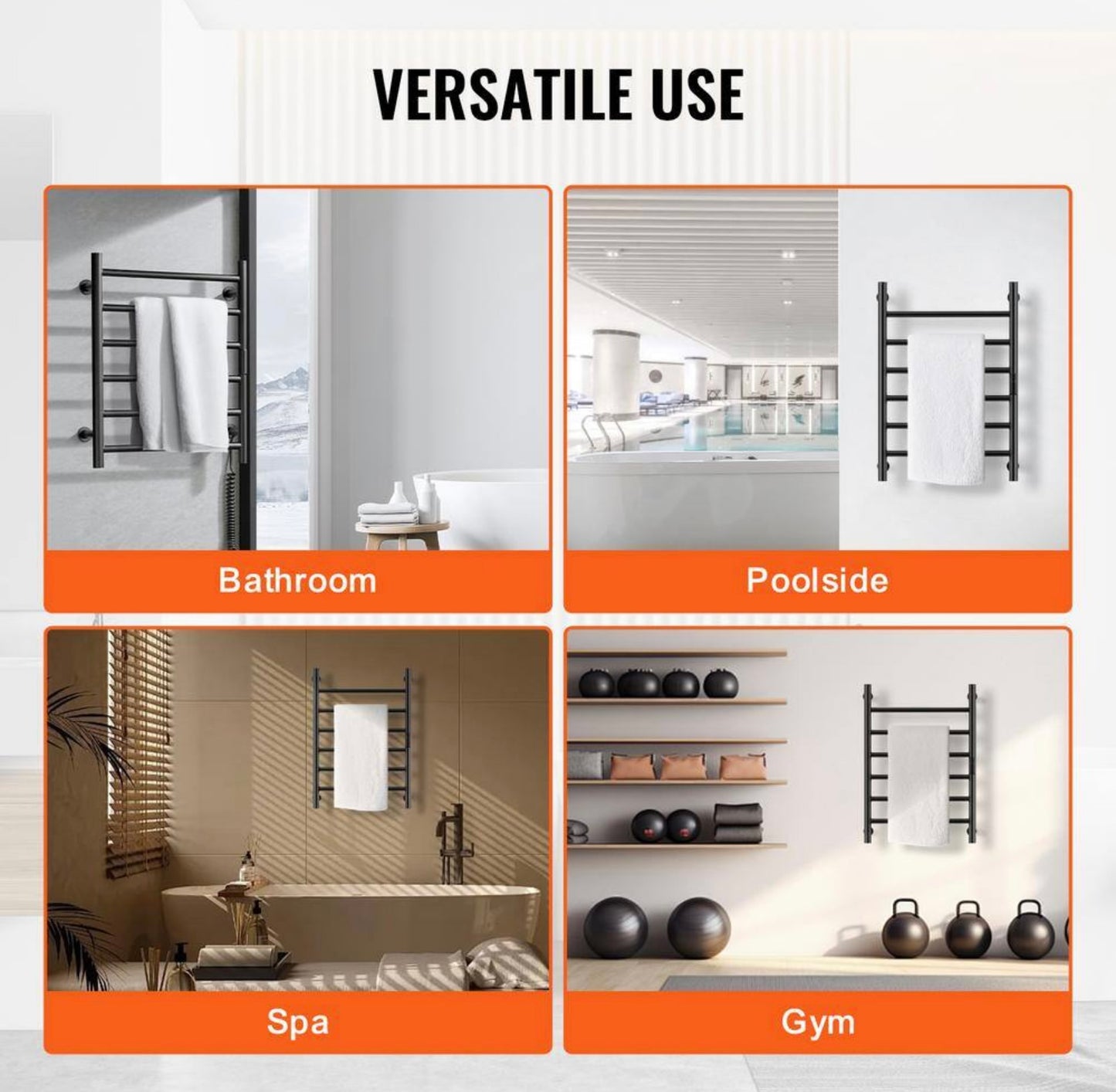 6 bar towel warmer in black