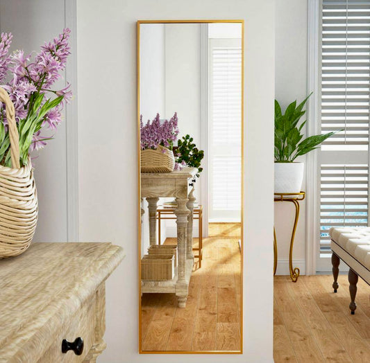 50 in. H x 16 in. W Modern Rectangular Gold mirror