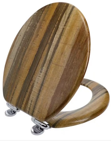 Round distressed wood toilet seta in brown