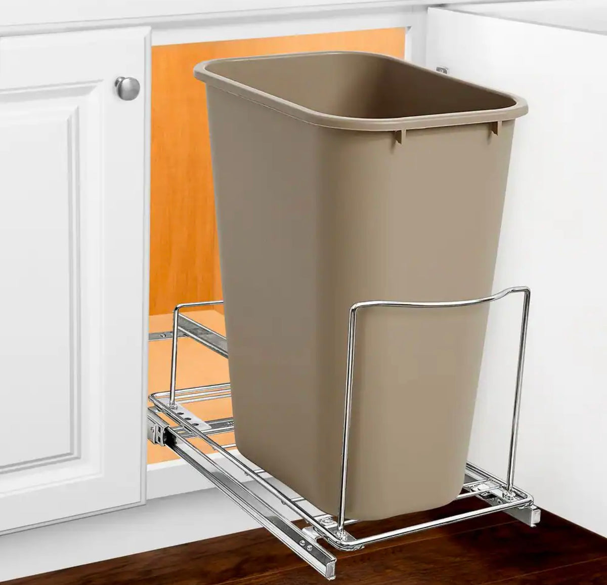 Pull out trash can under cabinet slide out organizer