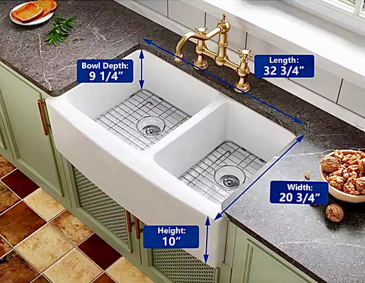 Deervalley white ceramic 33" apron front sink