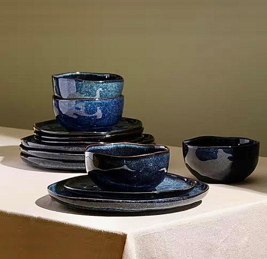 24 piece blue dinnerware set