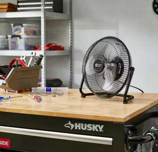 9" floor fan in black