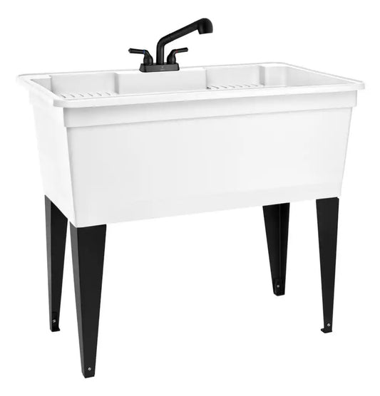 37 gal laundry tub w/black faucet