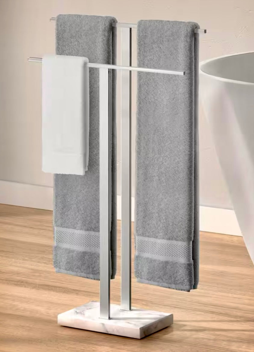 Bathroom Freestanding Towel Rack 2-Tier 33 in. H with Marble Base