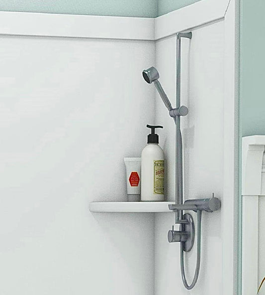 15" corner shower shelf white
