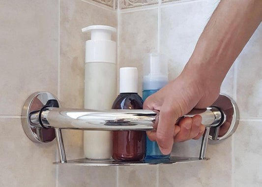 Concealed grab bar/corner shelf