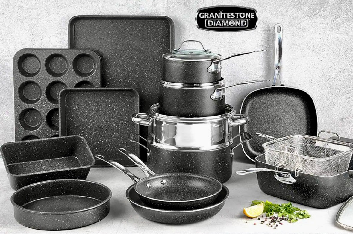 Granitestone 20-piece cookware set in black