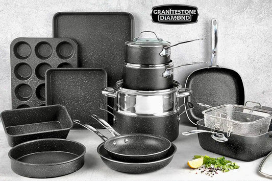 Granitestone 20-piece cookware set in black