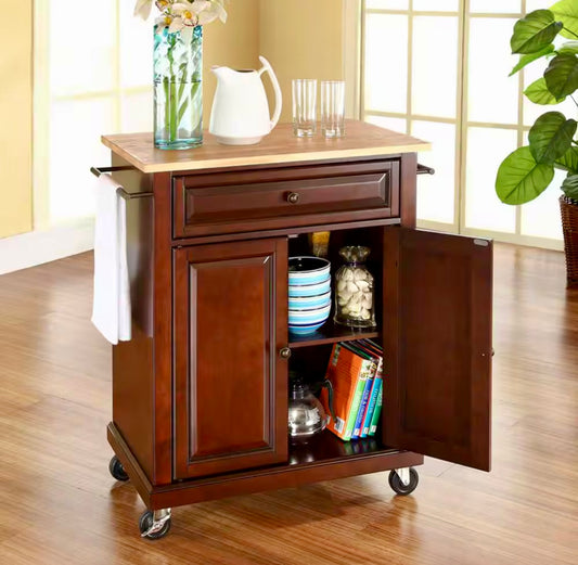 Rolling mahogany kitchen cart