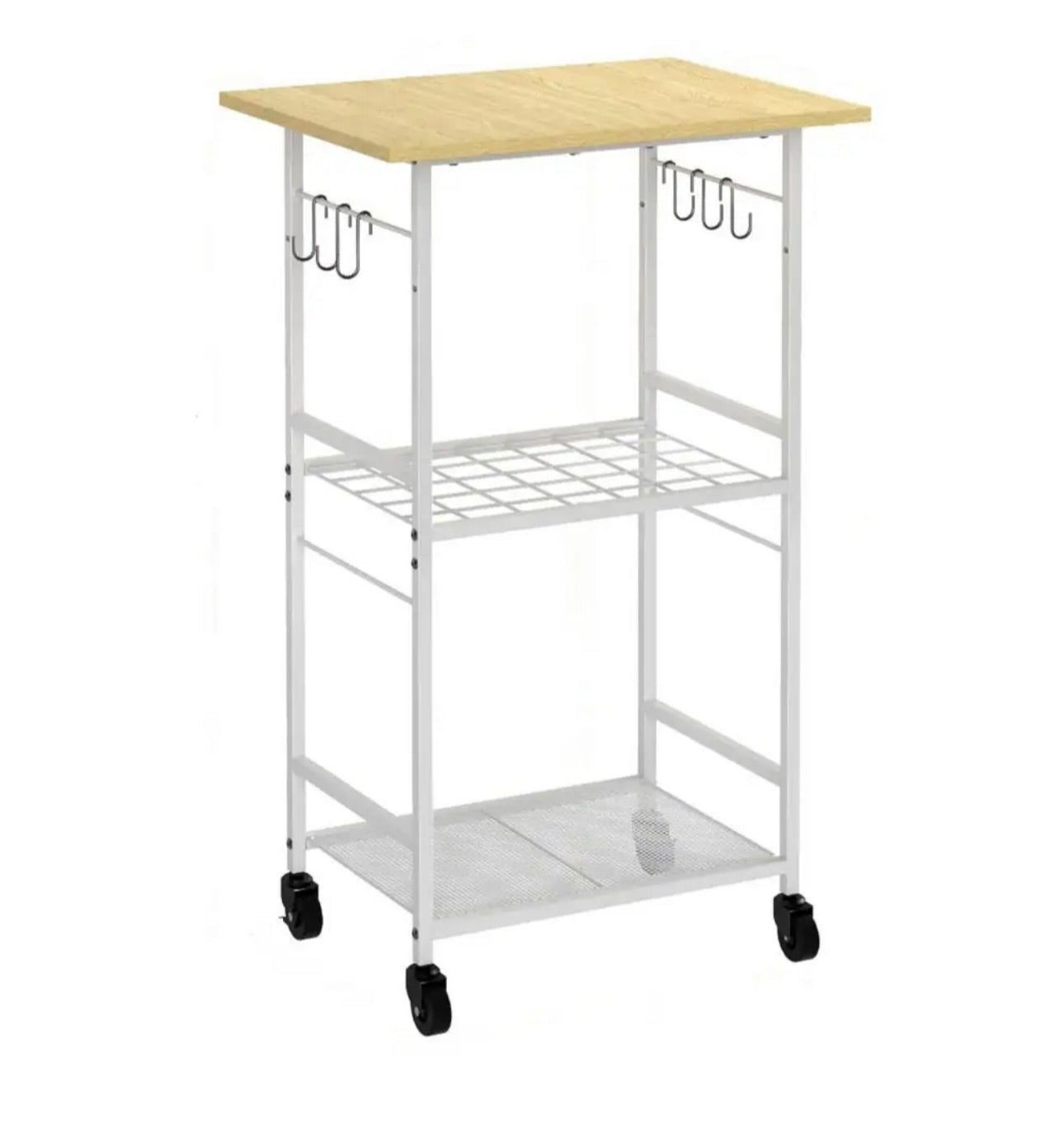 3 tier white rolling kitchen microwave cart