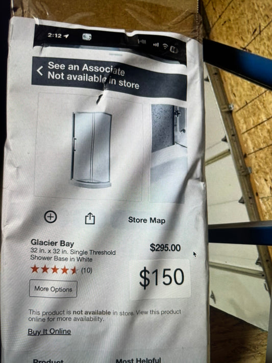 Glacier bay 32x32 corner shower base