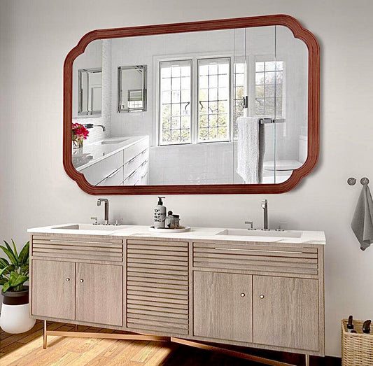 36"x55" rectangular wood mirror in walnut