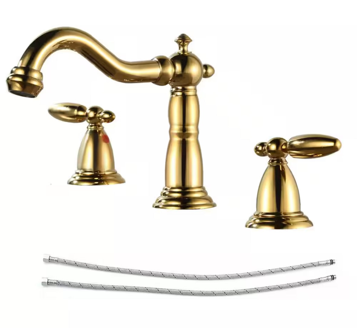 Double handle 8 in 3 hole Widespread Faucet in polished gold