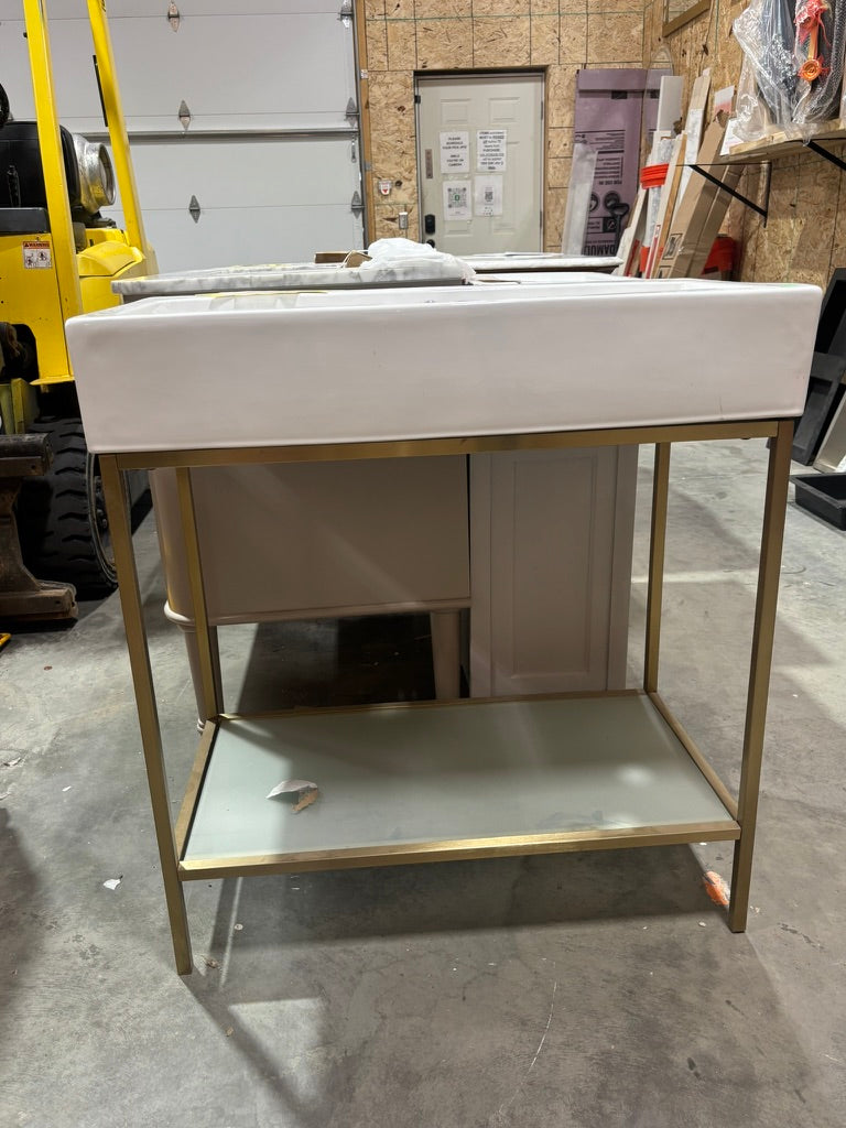 Swiss madison white sink gold base vanity