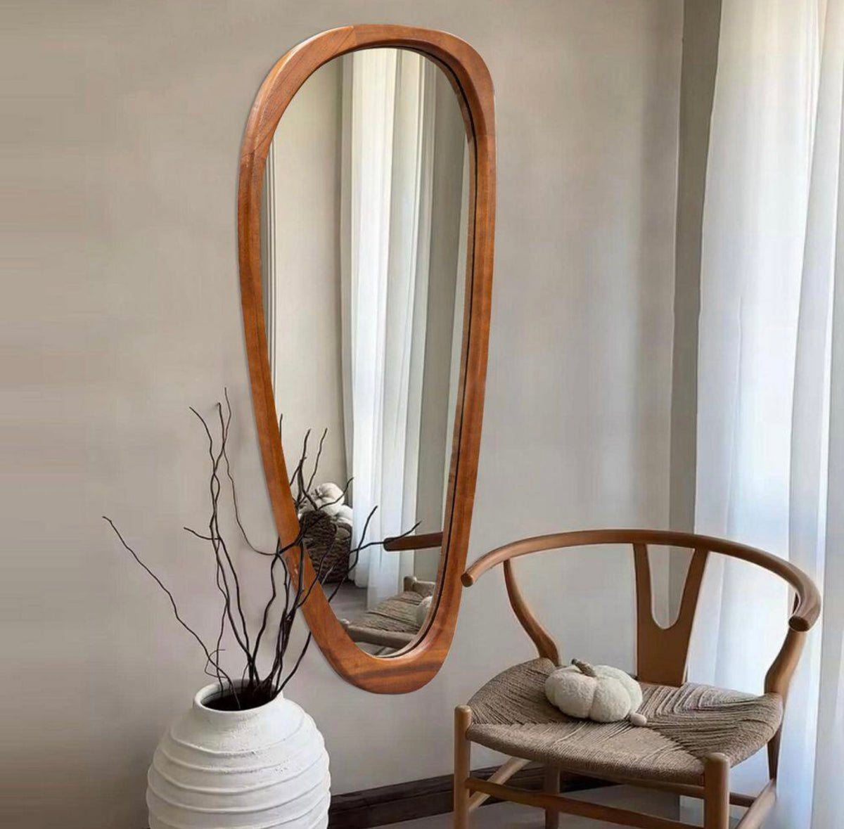 22 x 48 irregular natural wood mirror