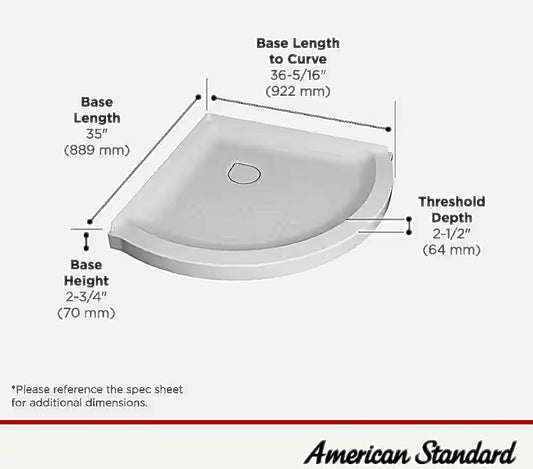 Ovation curve 36x36 corner shower baser center drain