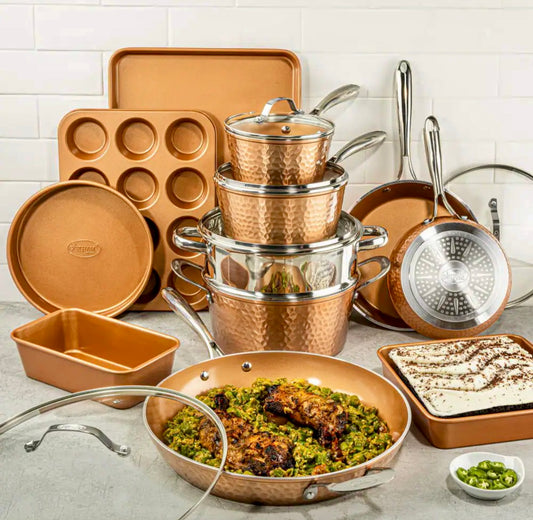 Hammered copper 17 piece cookware set
