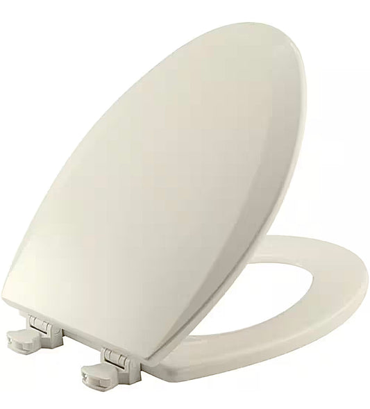 Bemis elongated wood toilet seat in biscuit