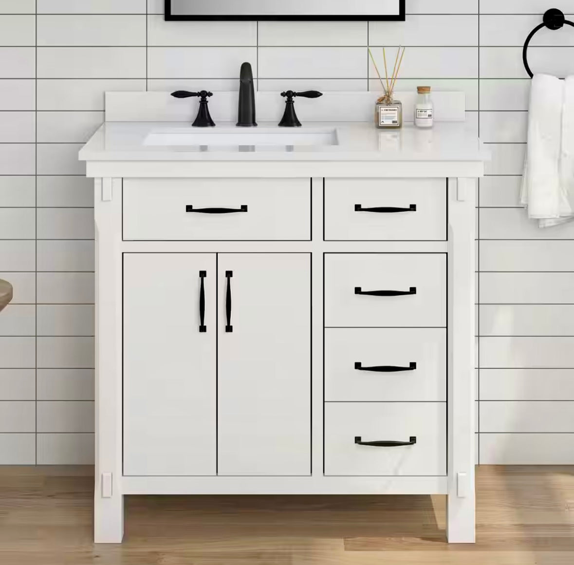 Bellington 36" white vanity with left side sink