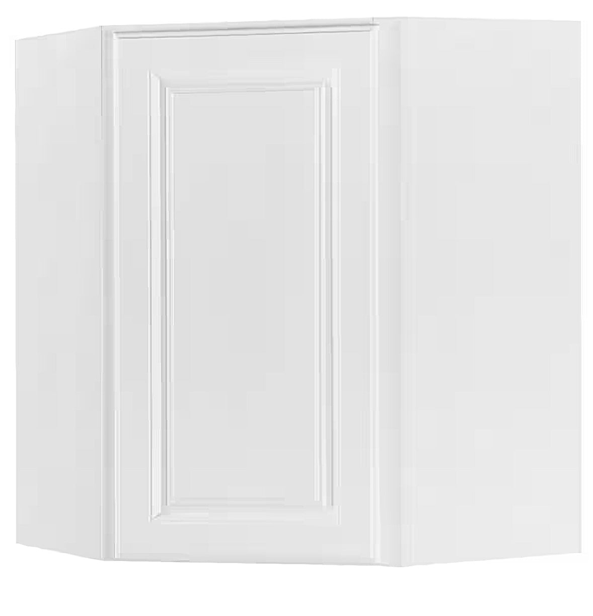 Raised panel 24"x30" corner cabinet in satin white