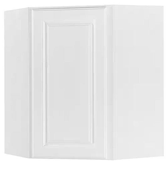 Raised panel 24"x30" corner cabinet in satin white