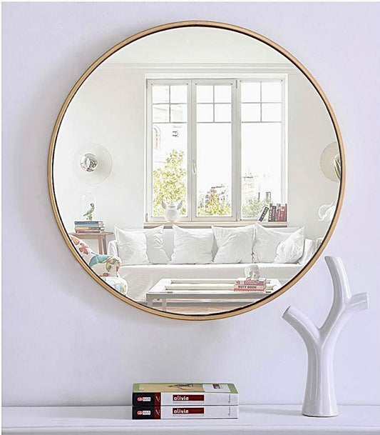 28" round gold brass mirror