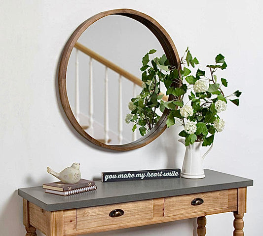 30" Round rustic brown mirror