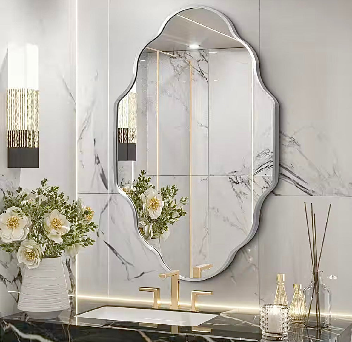 18"x24" scalloped silver mirror