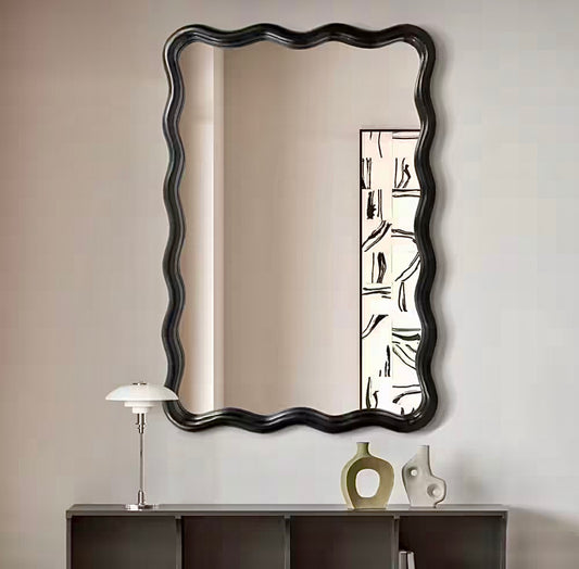 20"x30" Black wavy wood mirror