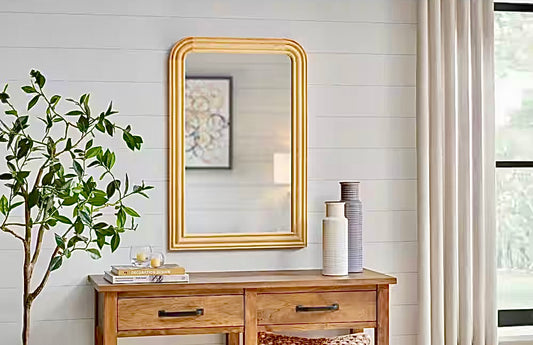 36"x24" medium arched natural wood mirror