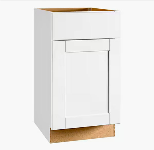Hampton shaker 18" base cabinet in satin white